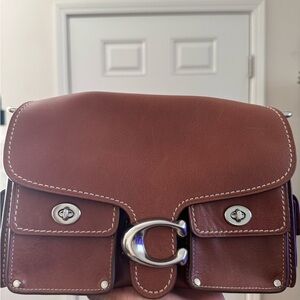 Brown Leather Shoulder Bag with Silver Accents | Coach Cargo Tabby